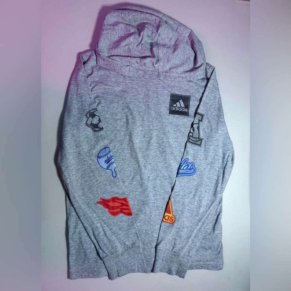 Adidas Heather Gray Long Sleeve Hoodie.